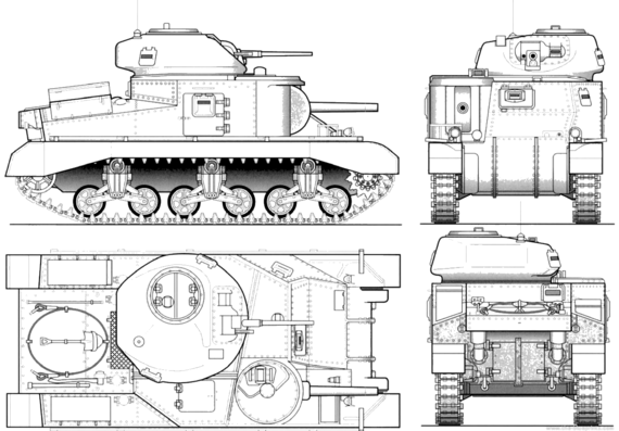 Танк M3 Grant I (1942) - чертежи, габариты, рисунки
