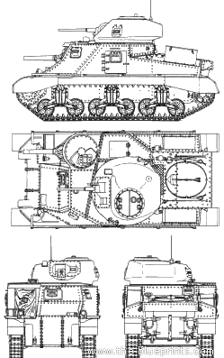 Танк M3 Grant I (UK) - чертежи, габариты, рисунки