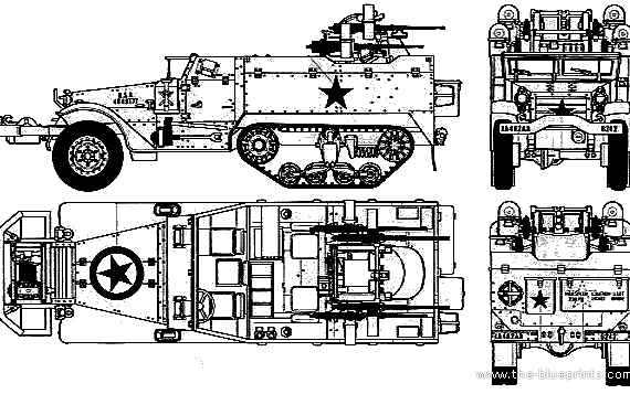 Танк M3 Half-Truck M16 AA - чертежи, габариты, рисунки