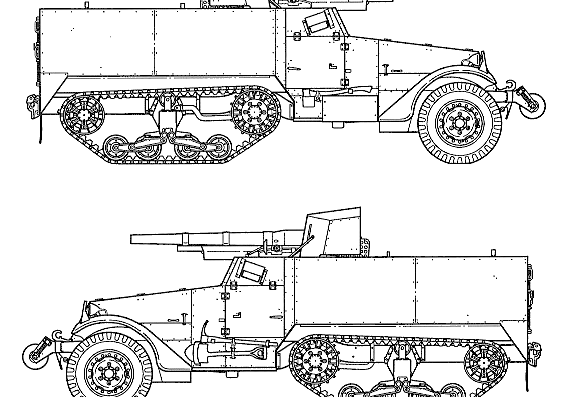 Танк M3 Half Track + 75nn GMC - чертежи, габариты, рисунки