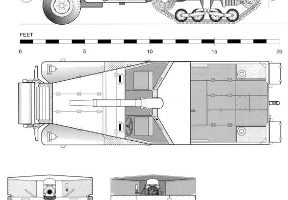Танк M3 Half Truck 75mm Gun Motor Carriage - чертежи, габариты, рисунки