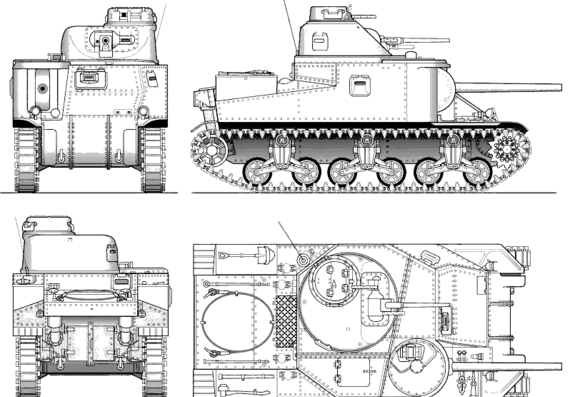M3 Lee I tank - drawings, dimensions, figures