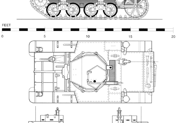Танк M3 Stuart Light Tank - чертежи, габариты, рисунки