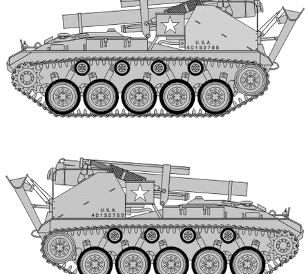 Танк M41 Howitzer GMC - чертежи, габариты, рисунки