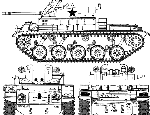 Tank M42 Duster (SPG AA) - drawings, dimensions, figures