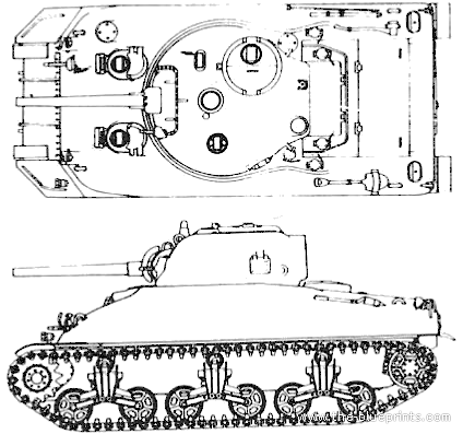 Танк M4A1 75mm Sherman - чертежи, габариты, рисунки