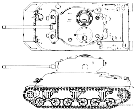 Танк M4A1 76mm Sherman - чертежи, габариты, рисунки