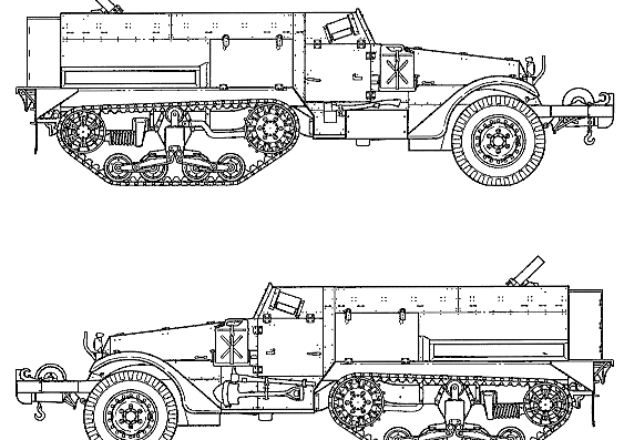 Танк M4A1 Half Track - чертежи, габариты, рисунки