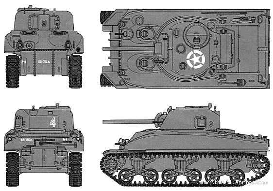 Танк M4A1 Sherman (1944) - чертежи, габариты, рисунки
