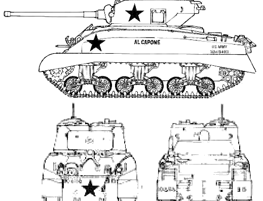 Танк M4A1 Sherman 75mm - чертежи, габариты, рисунки