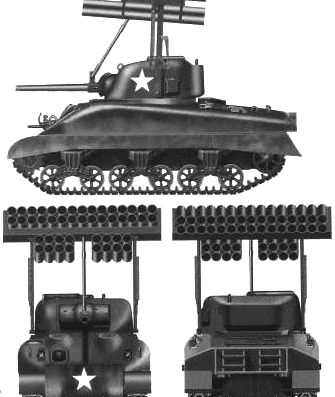 Tank M4A1 Sherman and T34 Calliope - drawings, dimensions, figures