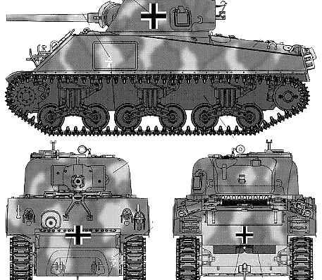 Танк M4A2 75mm Sherman Beutepanzer - чертежи, габариты, рисунки