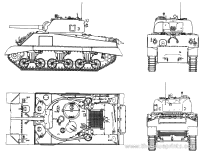 Танк M4A2 Sherman - чертежи, габариты, рисунки