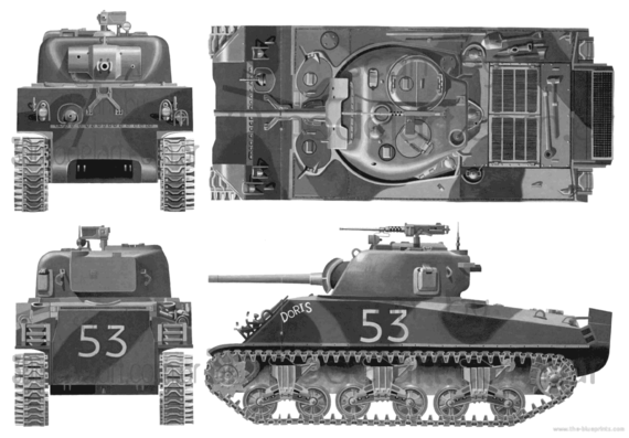Танк M4A2 Sherman III - чертежи, габариты, рисунки
