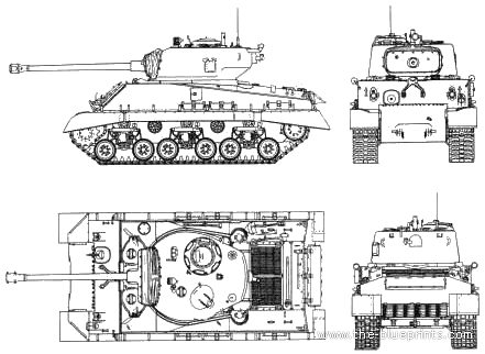 Танк M4A3(76)W HVSS Sherman - чертежи, габариты, рисунки