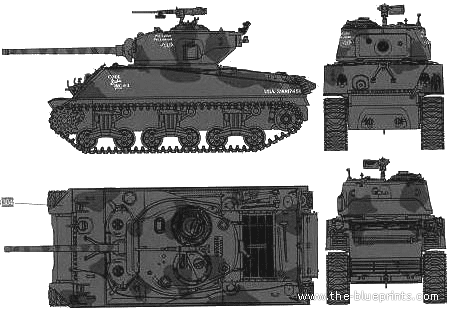 Танк M4A3(76)W Sherman - чертежи, габариты, рисунки