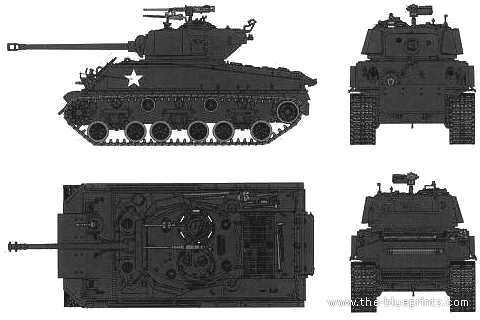 Танк M4A3E8 (76)W HVSS Sherman - чертежи, габариты, рисунки