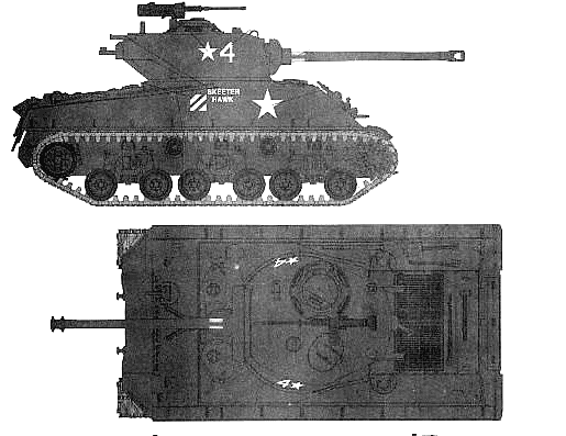 Tank M4A3E8 Sherman (Korea) - drawings, dimensions, figures