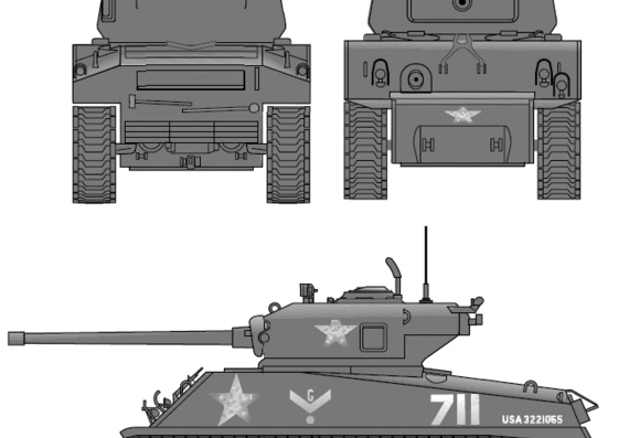 Танк M4A3 (76mm) W Sherman - чертежи, габариты, рисунки