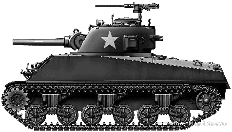 Танк M4A3 HVSS 105mm Sherman - чертежи, габариты, рисунки