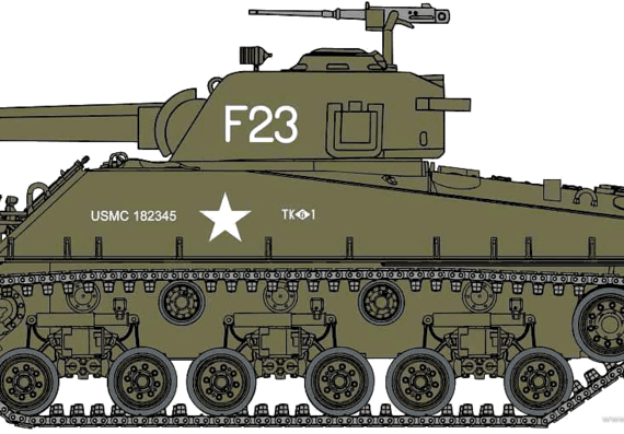 Танк M4A3 HVSS POA-CWS-H5 - чертежи, габариты, рисунки