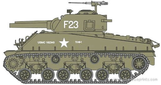 Танк M4A3 HVSS POA-CWS-H5 Flamethrower - чертежи, габариты, рисунки