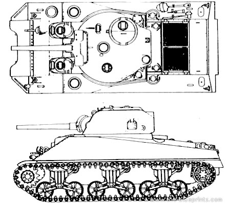 Танк M4A3 Sherman 76mm - чертежи, габариты, рисунки