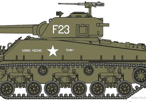 Tank M4A3 Sherman HVSS POA-CWS-H5 Flamethrower - drawings, dimensions, figures