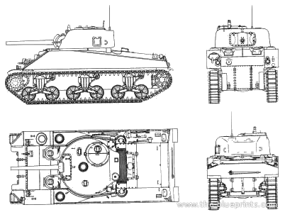 Танк M4A4 Sherman - чертежи, габариты, рисунки