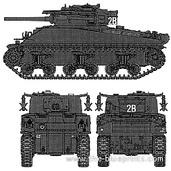 Танк M4A4 Sherman +601B Rocket - чертежи, габариты, рисунки