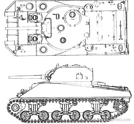 Tank M4A Sherman - drawings, dimensions, figures