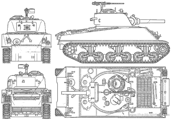 Танк M4 A3 Sherman 105mm Howitzer - чертежи, габариты, рисунки