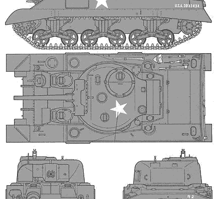 Танк M4 Sherman - чертежи, габариты, рисунки