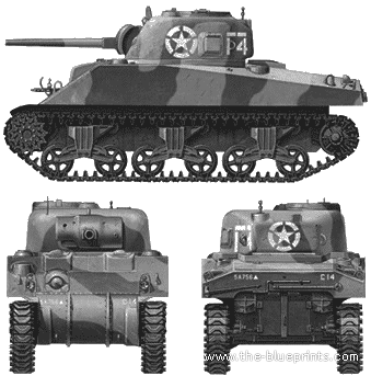 Танк M4 Sherman (1941) - чертежи, габариты, рисунки