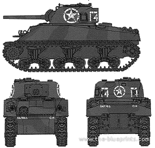 Танк M4 Sherman (1944) - чертежи, габариты, рисунки