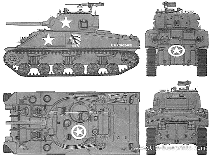 Танк M4 Sherman 75mm - чертежи, габариты, рисунки