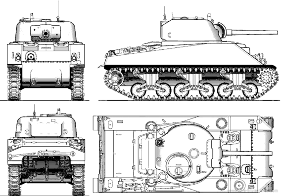 Танк M4 Sherman I - чертежи, габариты, рисунки