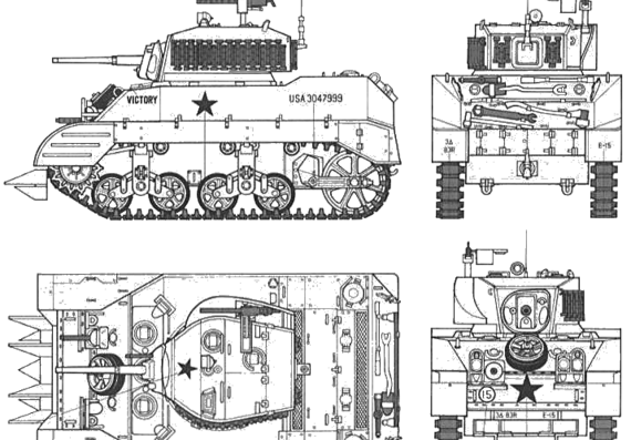 Танк M5A1 - чертежи, габариты, рисунки