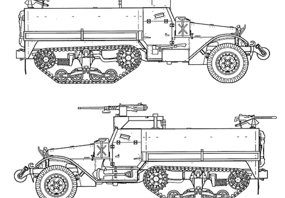 Танк M5A1 Half Track - чертежи, габариты, рисунки