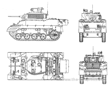 Танк M5A1 Stuart - чертежи, габариты, рисунки