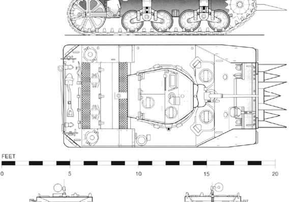 Танк M5A1 Stuart Light Tank - чертежи, габариты, рисунки