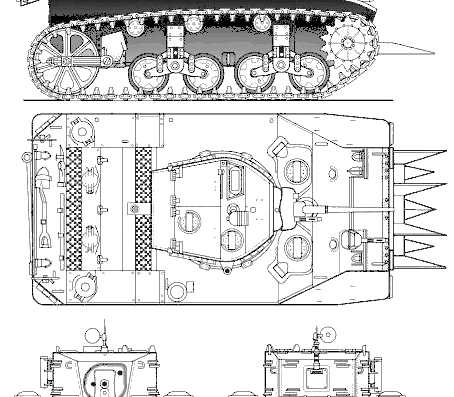 Танк M5A1 Stuart VI - чертежи, габариты, рисунки