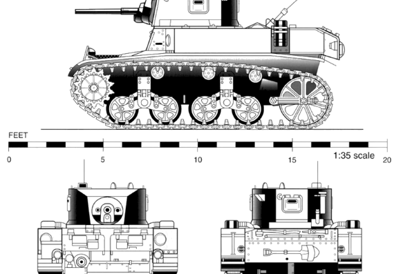 Танк M5 Stuart Light Tank - чертежи, габариты, рисунки
