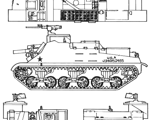 Tank M7B1 105mm GMC - drawings, dimensions, figures