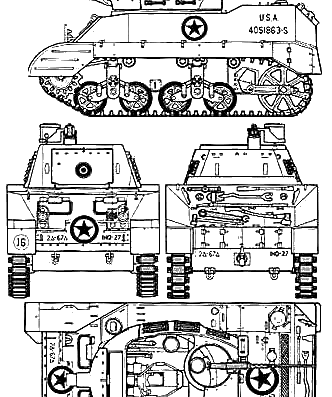 Танк M8 GMC - чертежи, габариты, рисунки