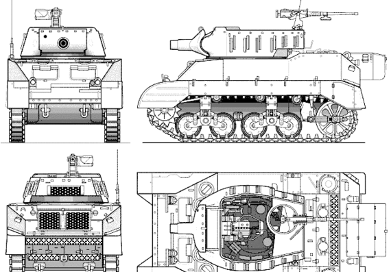 Танк M8 Scott 75mm Gun Motor Carriage - чертежи, габариты, рисунки