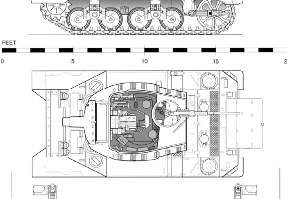 Танк M8 Scott 75nn Howitzer Motor Carriage - чертежи, габариты, рисунки