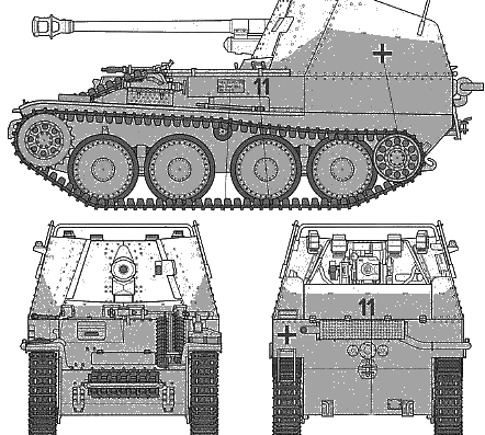 Танк Marder III M Tank Destroyer - чертежи, габариты, рисунки