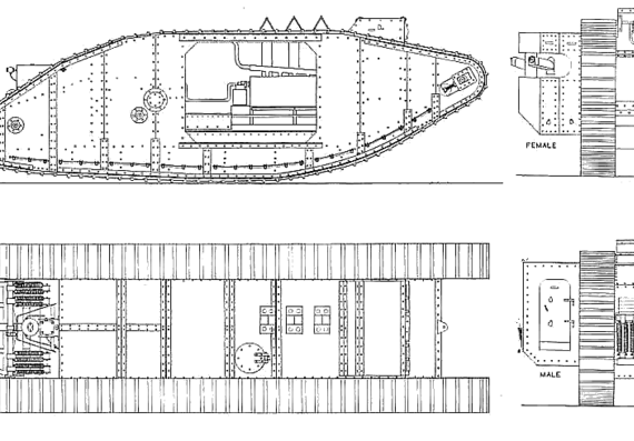 Tank Mark I Tank WW.I - drawings, dimensions, pictures
