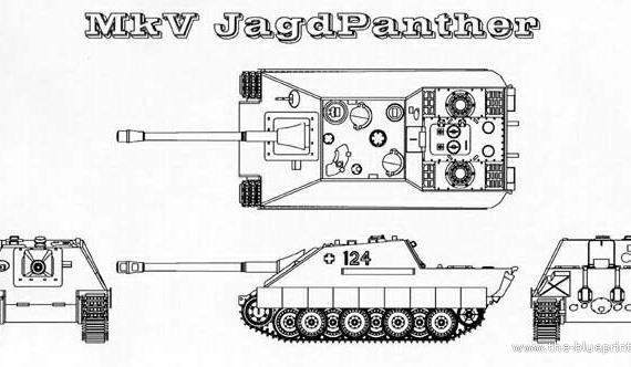 Танк Mark V Jagdpanter - чертежи, габариты, рисунки